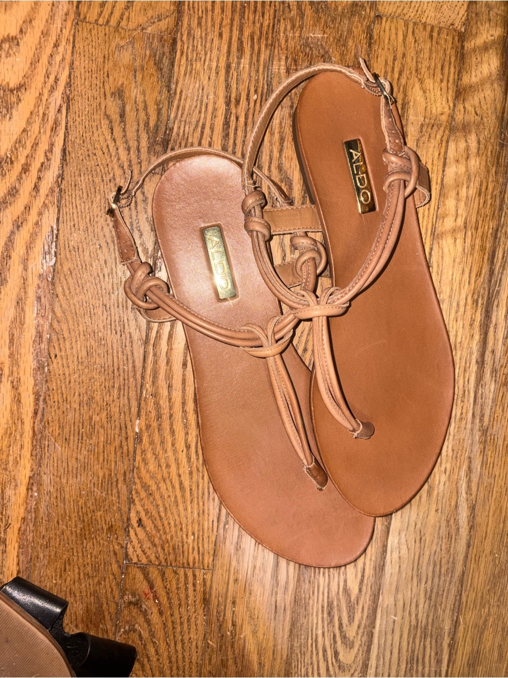 ALDO Tan Knot Strap Leather Thong Sandals